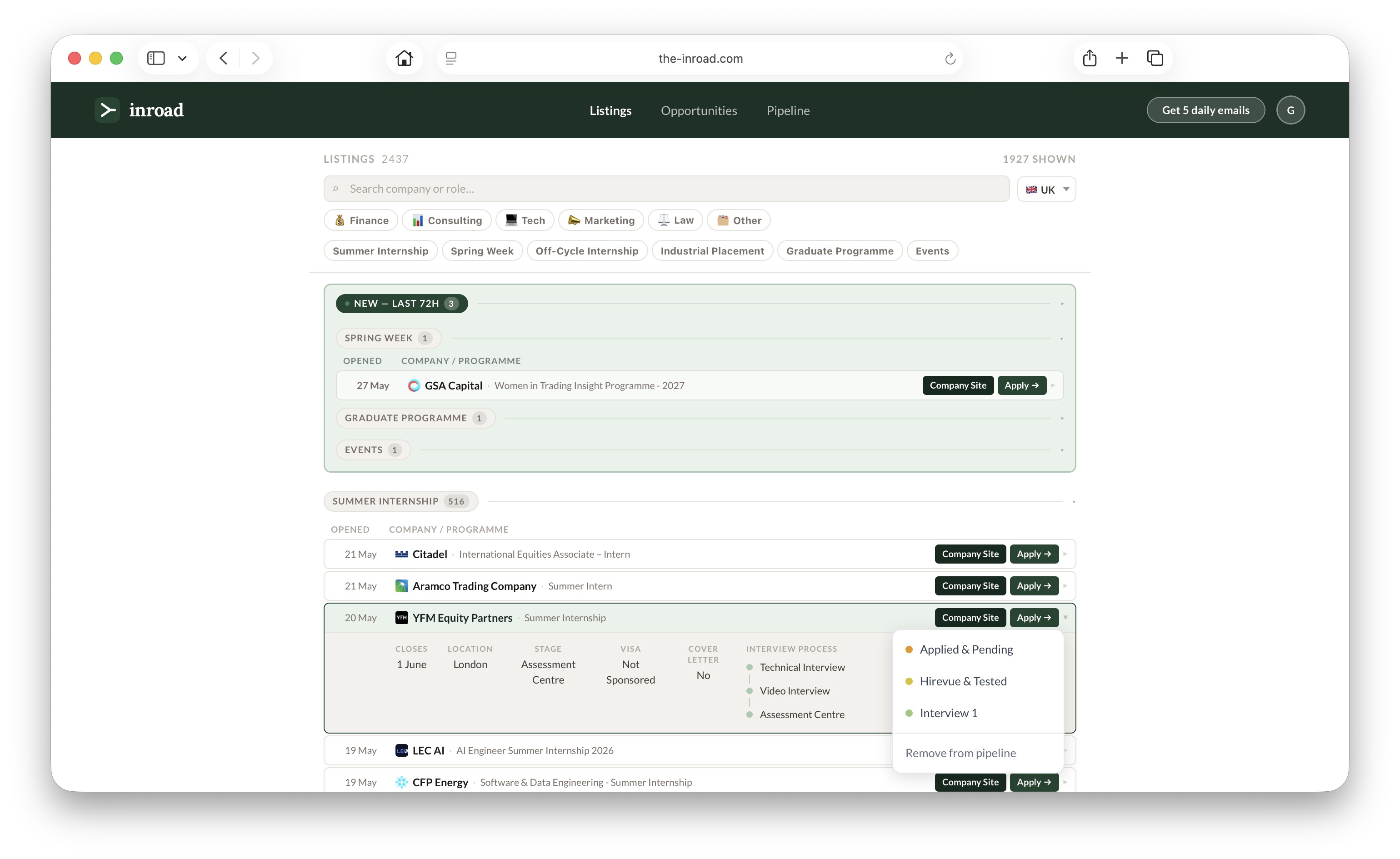 inroad listings page